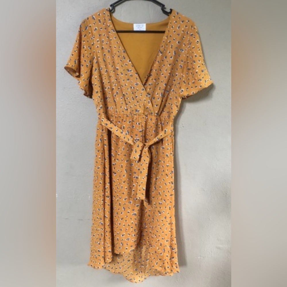 Floral Yellow Wrap Dress- Women’s Size S